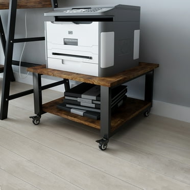 Natwind 2 Tier Laser Printer Stand,Large Printer Table Copier Stand Under Desk,Heavy Duty Rolling Cart with Paper Storage Shelf,Printer Holder on Wheels for Home Office (Retro)