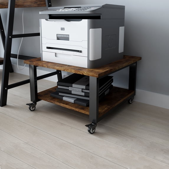 Natwind 2 Tier Laser Printer Stand,Large Printer Table Copier Stand Under Desk,Heavy Duty Rolling Cart with Paper Storage Shelf,Printer Holder on Wheels for Home Office (Retro)
