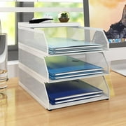 Natwind 3-Tier Stackable Paper Tray, Metal Mesh Desktop Organizer, Paper Sorter, Letter Trays,File Document Storage Rack for for Home, Office(white)