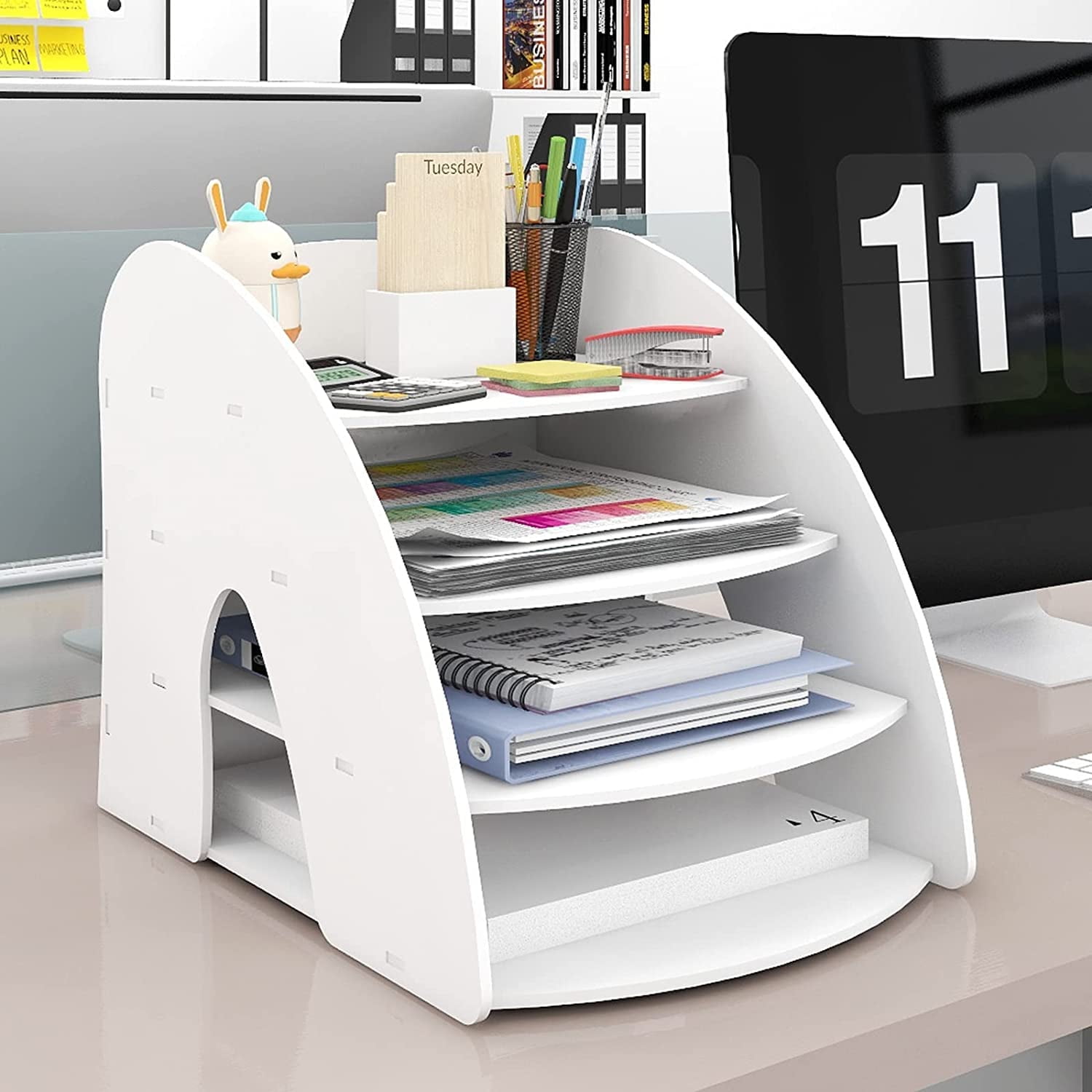 Natwind 4-Tier White Document File Holder, Desk Organizer & Paper ...