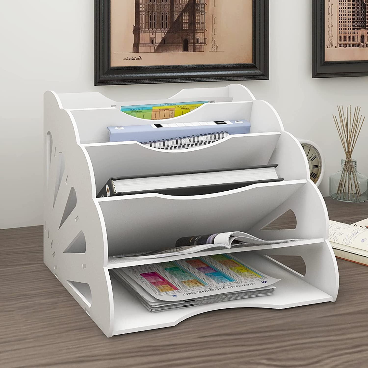  Natwind 7 Tiers Paper Organizer for Desk Desktop White File  Holder Office Desk Organizer Mail Letter Tray & Paper Sorter Document  Notebooks Storage Rack for Home Office School Classroom : Office