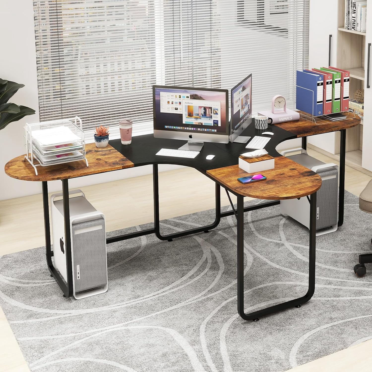 Natwind 94.5" Two Person Desk, Double Computer Desk for 2 Monitors ...
