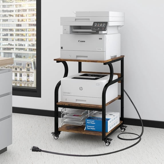 Natwind Large 3 Tier Printer Stand with Adjustable Storage Shelf for Home Office Organization(Retro)
