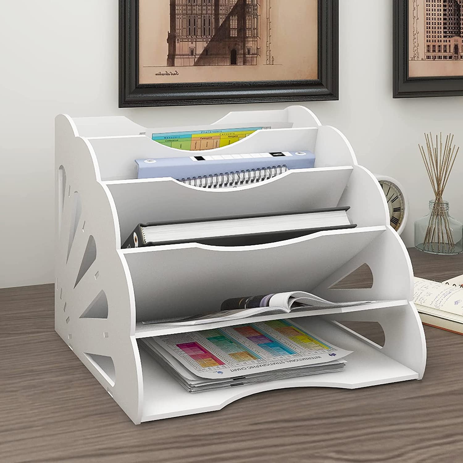 Natwind 5-Sector Desktop File Holder - White Office Supplies Storage ...