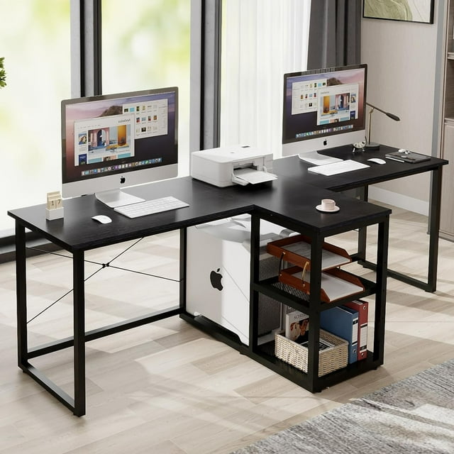 Natwind Two Person Desk with Storage Shelves, 92.5