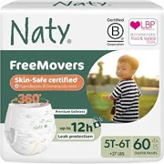 Naty FreeMovers Pull Up Training Pants for Sensitive Skin | Hypoallergenic Potty Training Underwear | Absorbent & Leak-Proof for Toddler | Soft, Unscented | Size 8, 5T 6T 37+ lbs, 60 Count