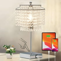 Natyswan Crystal Table Lamp with USB A+C Charging Port, Crystal Shade for Girls Bedroom, Living Room, 3-Way Dimmable Modern Lamp with Crystal Shade, 6W LED Bulb Included