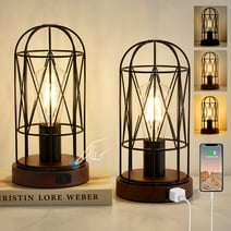 Natyswan Industrial Table Lamp Set of 2, Small Touch Control Edison Desk Lamp 3 Way Dimmable Vintage Bedside Lamp Metal Cage Steampunk Nightstand Lamp for Living Room,Bedroom or Den