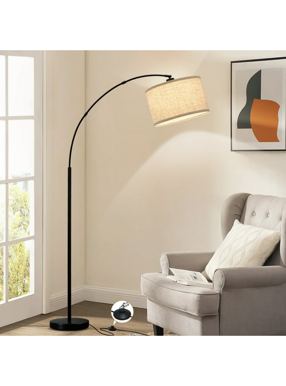 Natyswan Modern Arc Floor Lamps for Living Room Lighting, Modern Arched Lamp with Foot Switch, Adjustable Hanging Shade, Tall Pole Lamp for Bedroom, Office