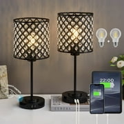 Natyswan Touch Control Crystal Table Lamp Set of 2, Black Bedside Nightstand Lamps with 2 USB Charging Ports 3-Way Dimmable Crystal Decorative Desk Lamp for Bedroom Guest Room Living Room