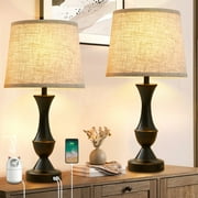 Natyswan Touch Lamps for Bedrooms Set of 2, Bedside Lamp with Dual USB Charging Ports, 3 Way Dimmable Nightstand Lamps with Premium Linen Fabric Lampshade for Bedroom, Living Room (Bulb Included)