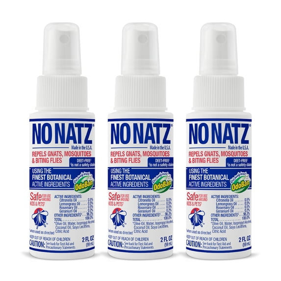 No Natz Botanical Insect Repellent, DEET-Free, Made with Natural Essential Oils, Non-Greasy Formula, Fresh Scent, 2 Fl. Oz. Spray Bottle, 3-Pack