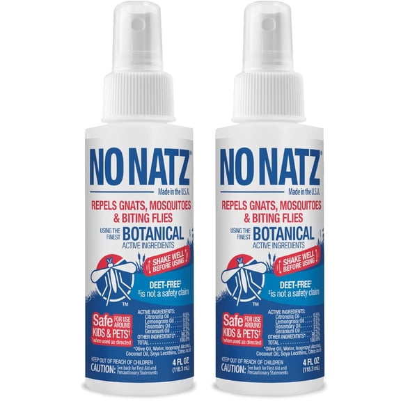 No Natz Botanical Insect Repellent, DEET-Free, Made with Natural Essential Oils, Non-Greasy Formula, Fresh Scent, 4 Fl. Oz. Spray Bottle, 2-Pack