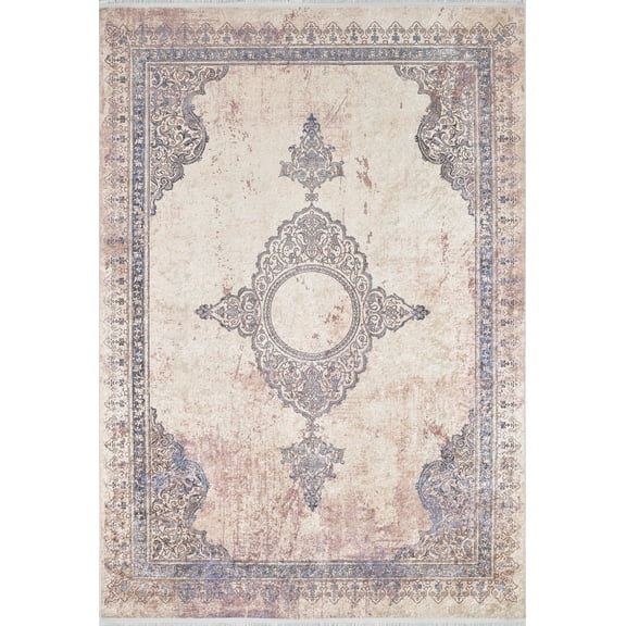 Naucalpan Beige Medallion Polyester Area Rugs for Living Room Washable Rugs Boho Moroccan Area Rug Soft Geometric Bohemian Carpet Distressed Indoor Rug for Bedroom Dining Room Office Nonslip Rug