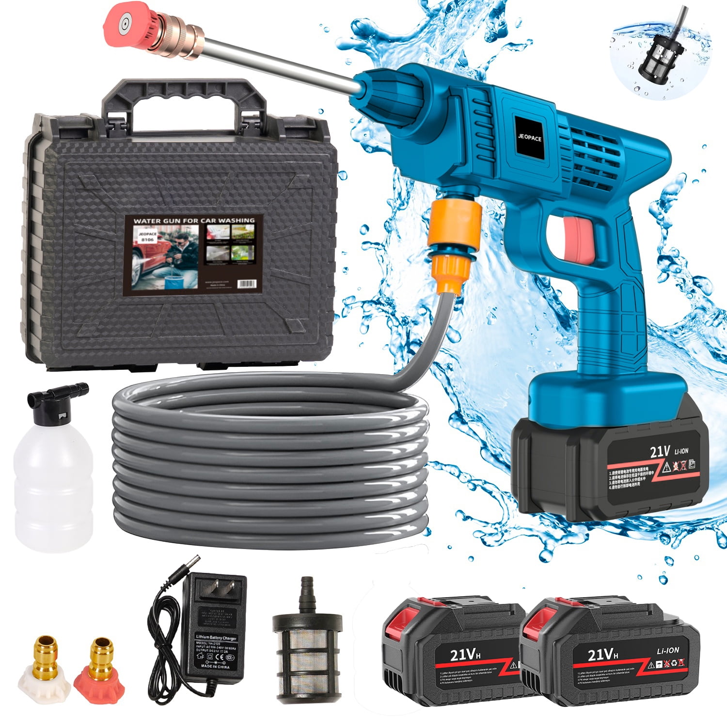 Naudhenm 350 Psi 2 Gpm Battery-Powered Pressure Washer with Quick Connect Tips