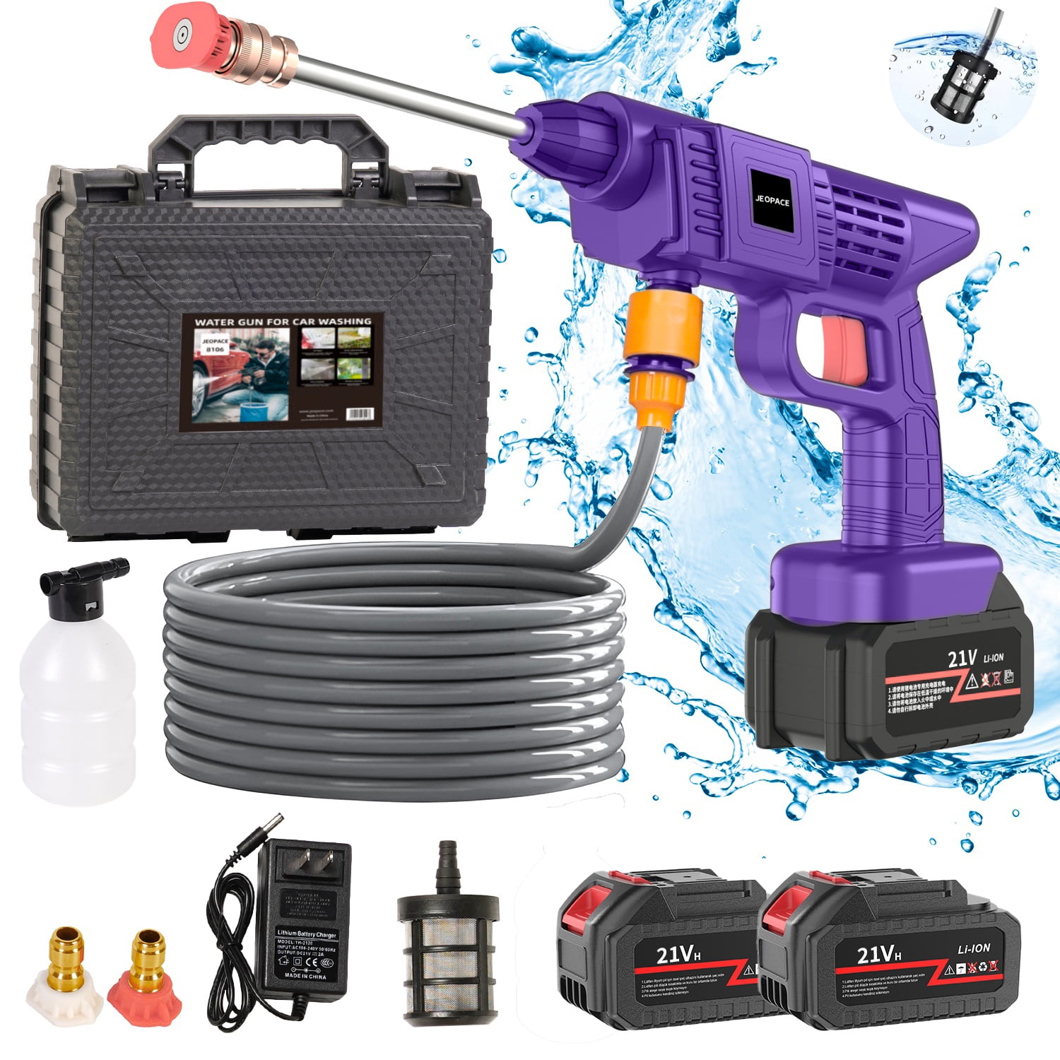 Naudhenm 350 Psi 2 Gpm Battery-Powered Pressure Washer with Quick Connect Tips
