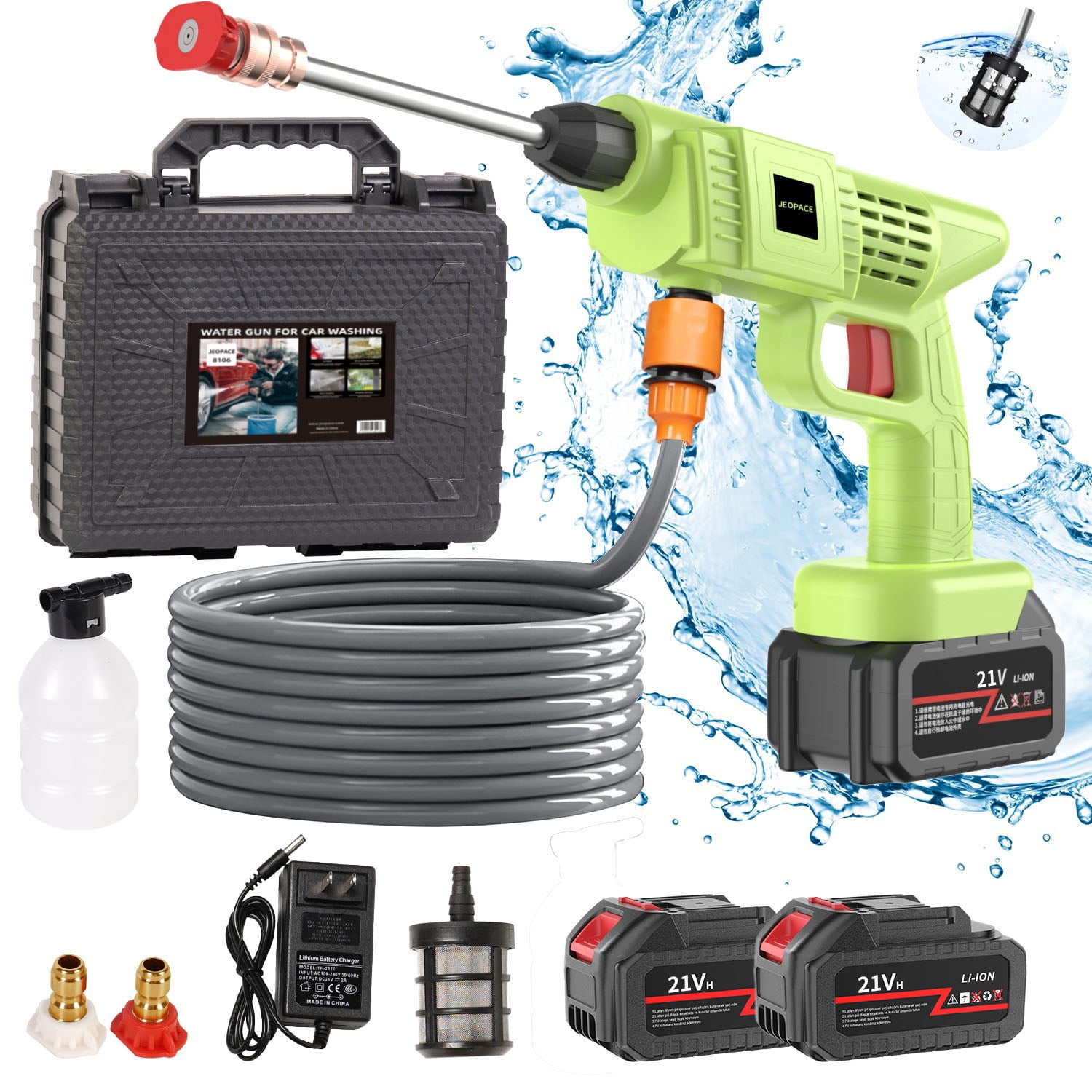Naudhenm 350 Psi 2 Gpm Battery-Powered Pressure Washer with Quick Connect Tips