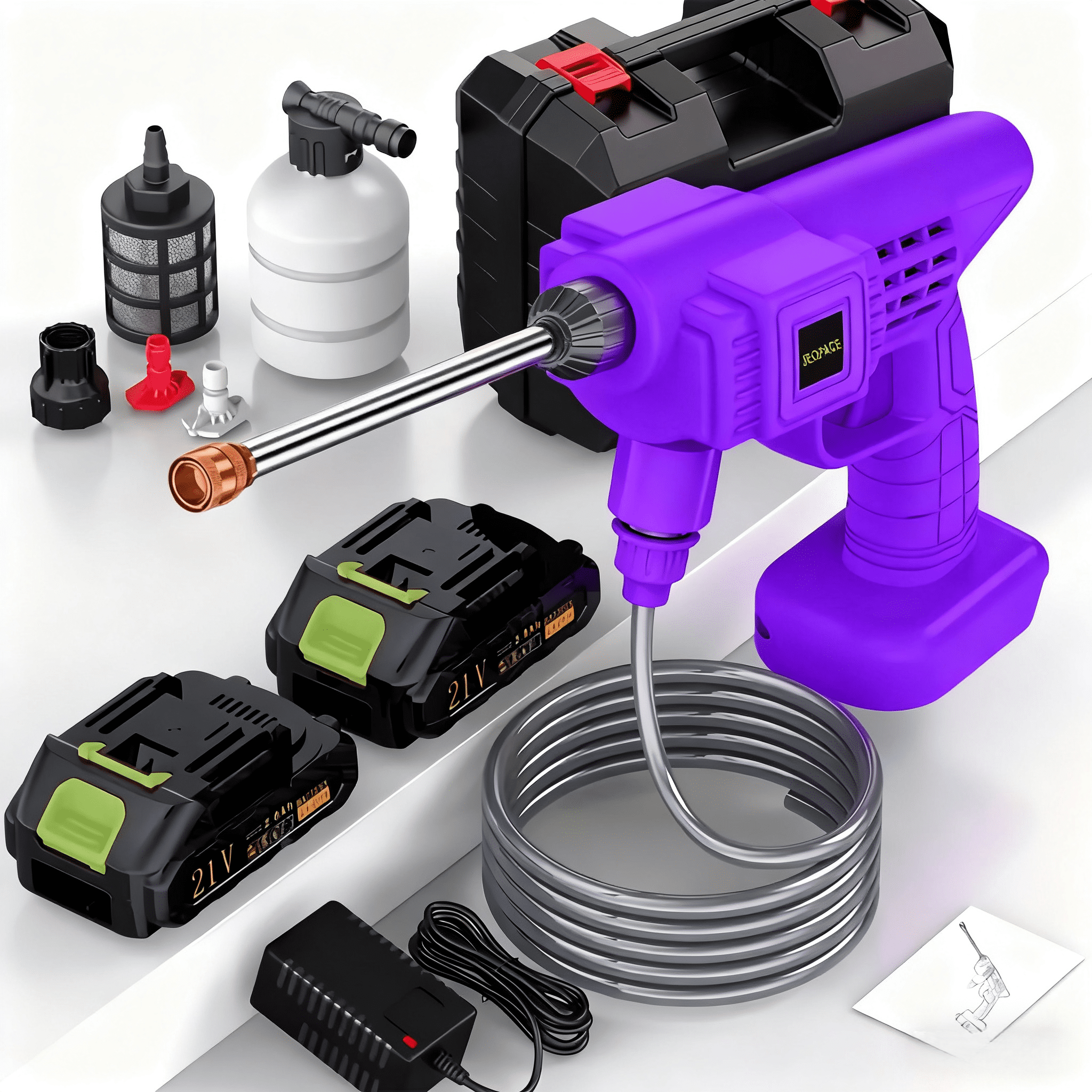 Naudhenm 350 Psi 2 Gpm Battery-Powered Pressure Washer with Quick Connect Tips