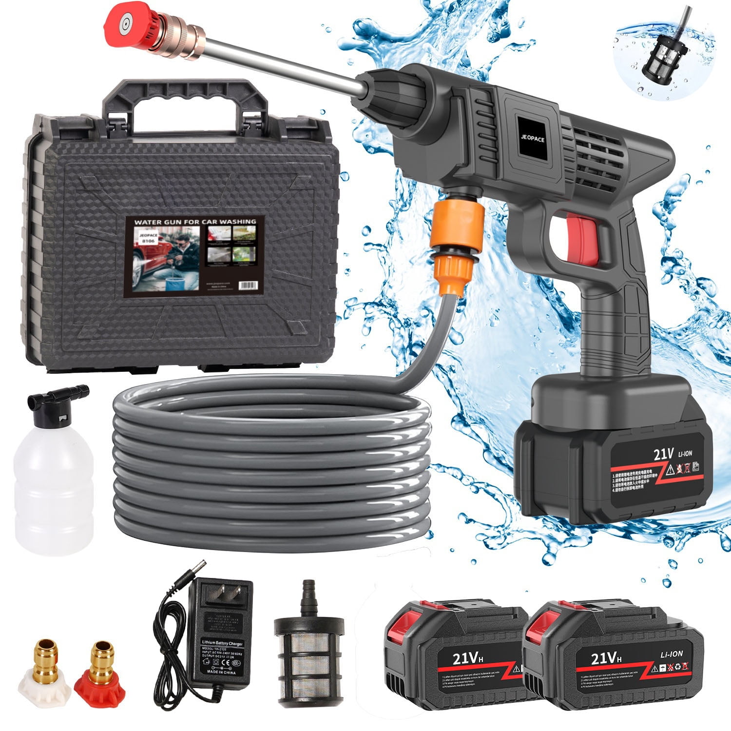 Naudhenm 350 Psi 2 Gpm Battery-Powered Pressure Washer with Quick Connect Tips