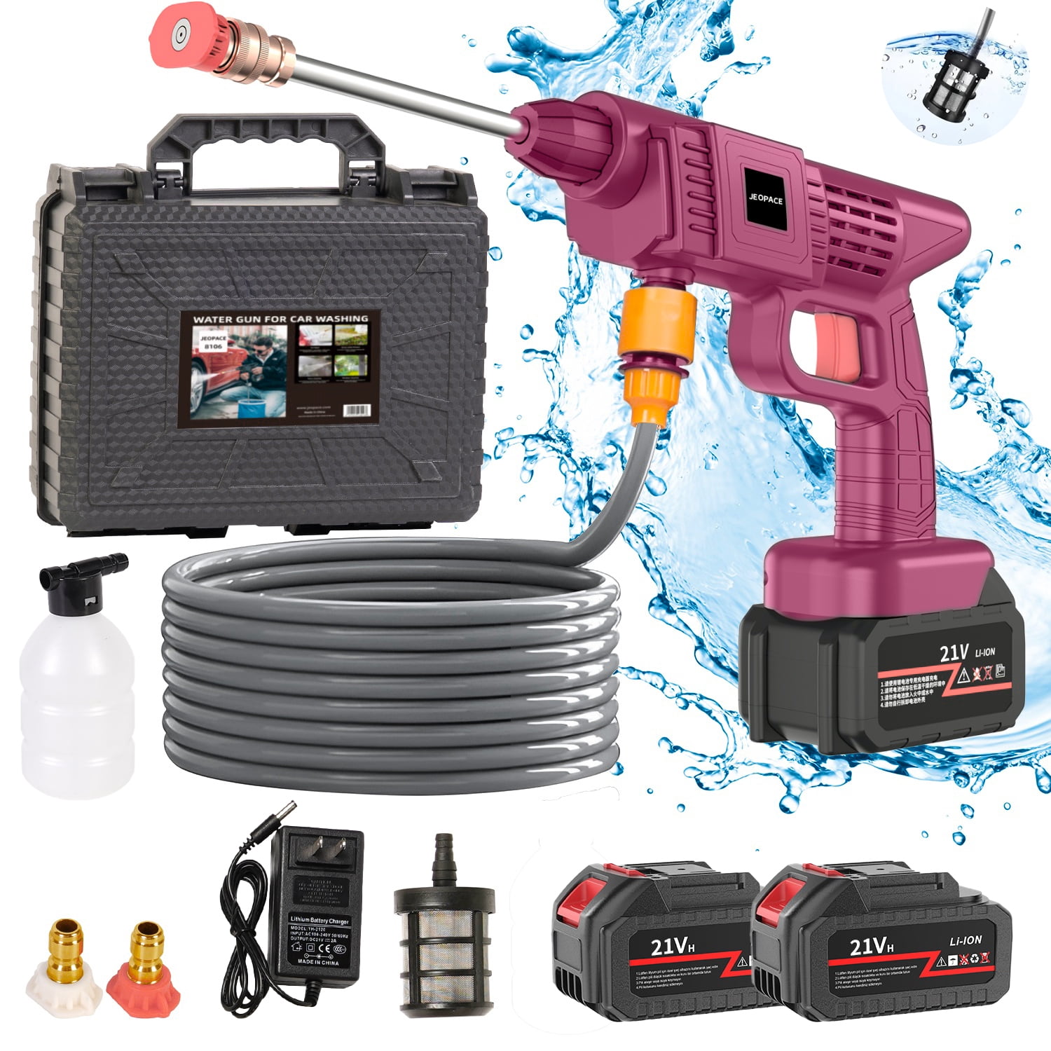 Naudhenm 350 Psi 2 Gpm Battery-Powered Pressure Washer with Quick Connect Tips