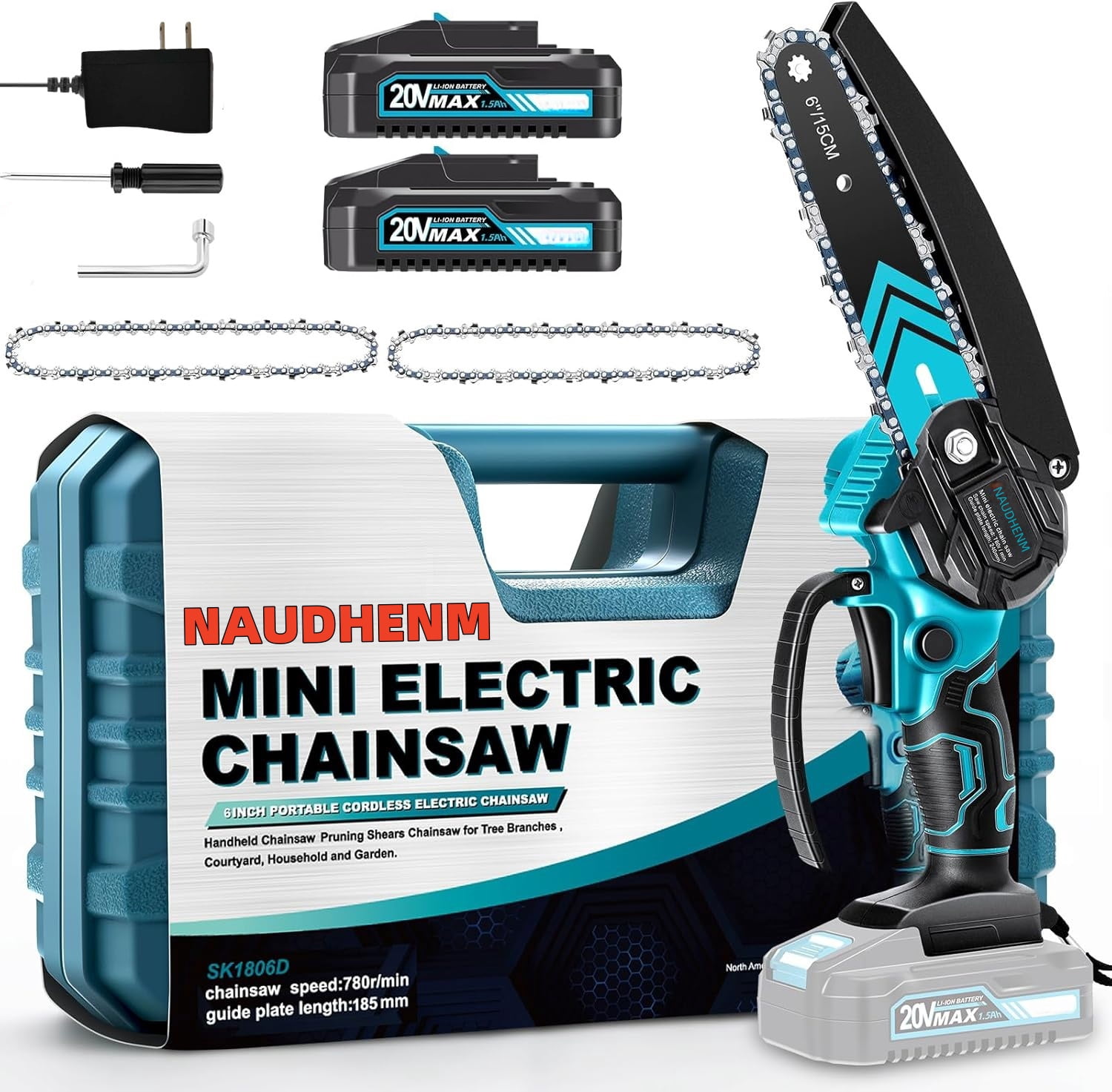 Naudhenm 6-Inch Battery Chainsaw, 12V Anti-Vibration