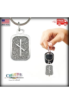 Naudhiz Keychain, L050KC, 1 1/4 Inch, Norse Runes, Viking, Mystical, Gift, Metal, Engraved, Key Fob, Key Ring, Keys, Zipper Pull, Luggage Tag, Pewter, Backpack, Symbolic, Made in USA