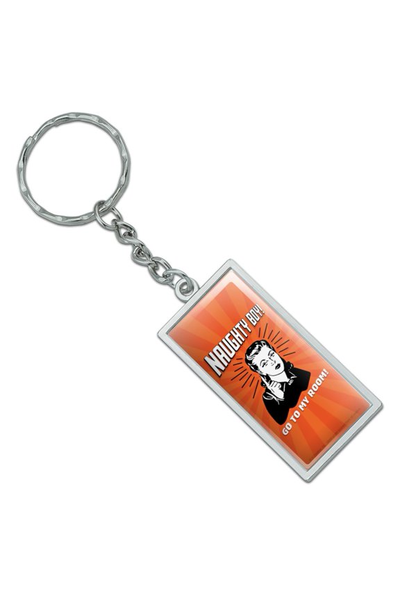 Naughty Boy Go To My Room Funny Humor Rectangle Chrome Plated Metal Keychain Key Chain