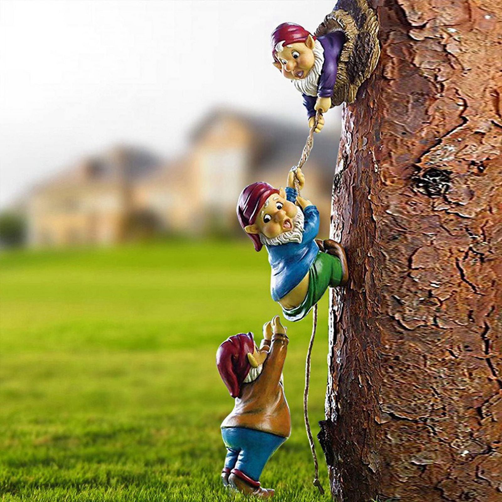 Naughty Climbing Rope Fairy Garden Gnomes Statue, Resin Gnome Tree ...