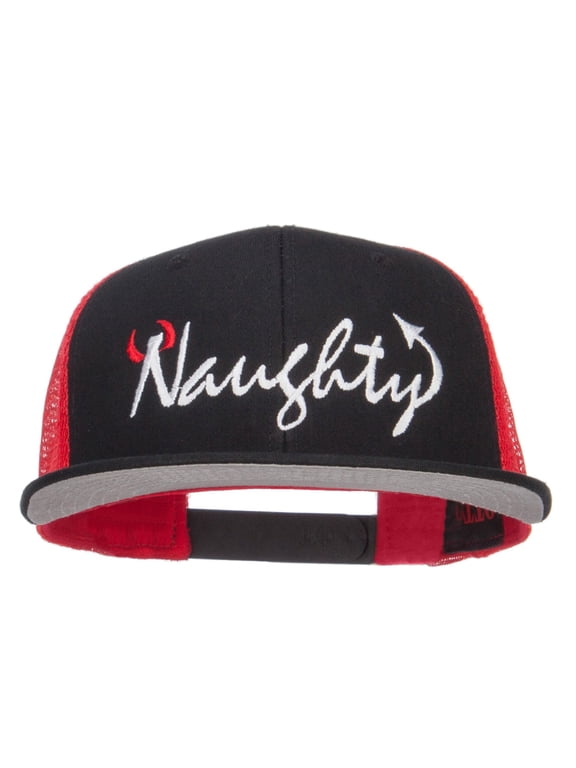 Naughty Devil Embroidered Mesh Snapback - Black Red OSFM