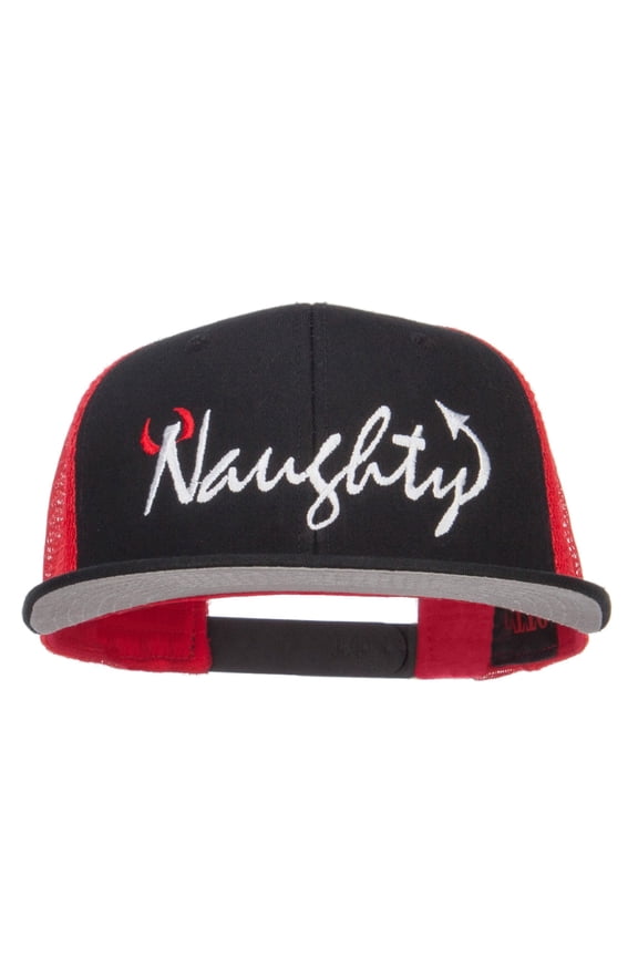 Naughty Devil Embroidered Mesh Snapback - Black Red OSFM