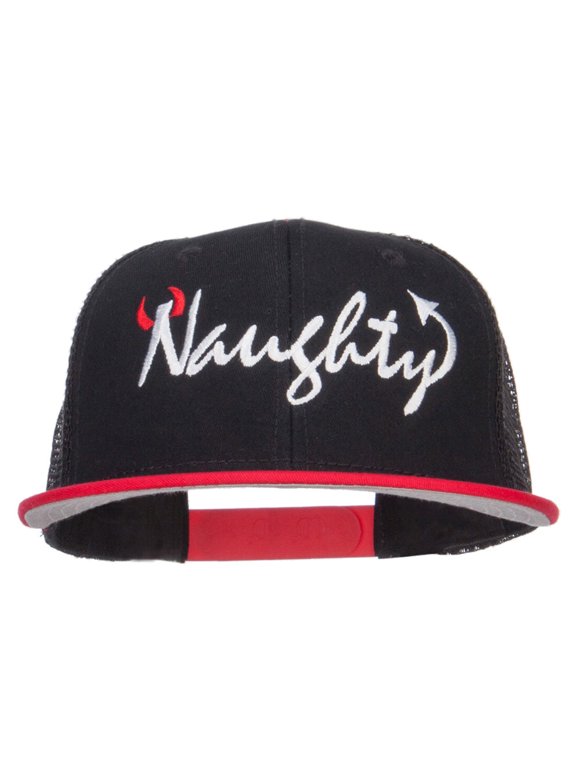Naughty Devil Embroidered Mesh Snapback - Red Black OSFM