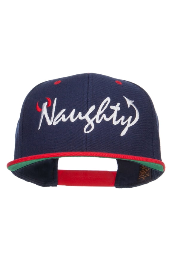 Naughty Devil Embroidered Two Tone Snapback - Navy Red OSFM