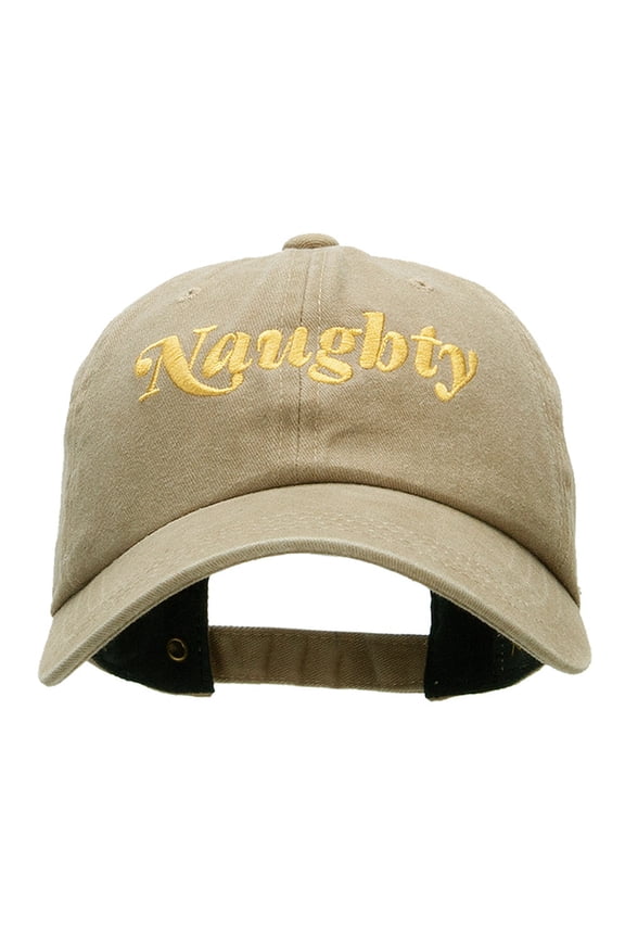 Naughty Embroidered Unstructured Pigment Dyed Cotton Cap - Khaki OSFM