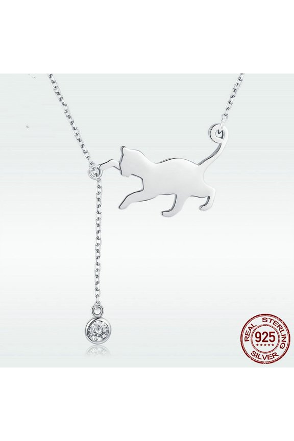 Naughty Kitten 925 Sterling Silver Necklace Personalized Diamond