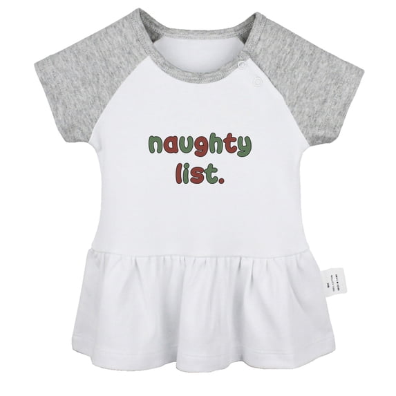 Naughty List Novelty Dresses For Baby, Newborn Babies Skirts, Infant Princess Dress, 0-24M Kids Graphic Clothes (Gray Raglan Dresses, 0-6 Months)