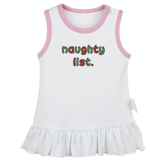 Naughty List Novelty Dresses For Baby, Newborn Babies Skirts, Infant Princess Dress, 0-24M Kids Graphic Clothes (White Sleeveless Dresses, 6-12 Months)