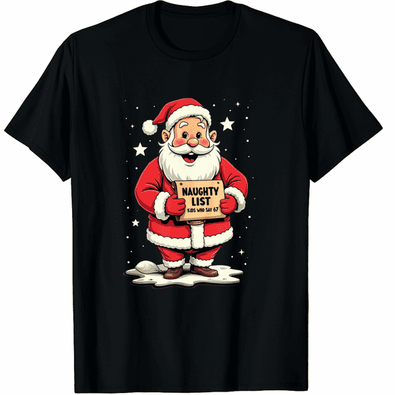 Naughty List Who Say 67 Christmas Six Seven Santa Claus T-Shirt (Men's, Women's)