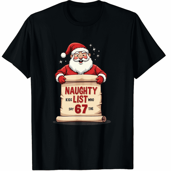 Naughty List Who Say 67 Christmas Six Seven Santa Claus T-Shirt (Men's, Women's)