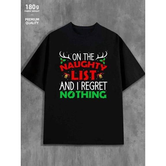 Naughty List mens 180G 100% Cotton black Retro Unisex Shirt Graphic Tee tshirts Retro Unisex Shirt Crewneck tshirts Fashion Unisex Shirt Short Sleeve tshirts Original Unisex Shirt Crewneck tshirts