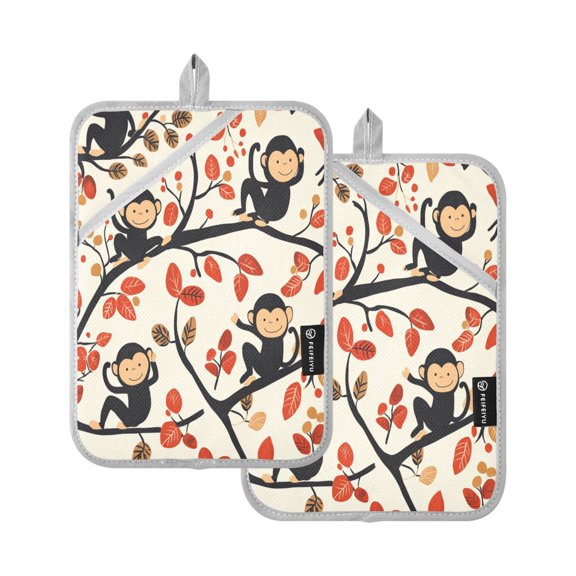 Naughty Monkey Square Insulation Pads 2 Piece Heat Resistant 338 Degrees F Oven Mitts for Kitchen Table BBQ Microwave and Other Cooking Occasions
