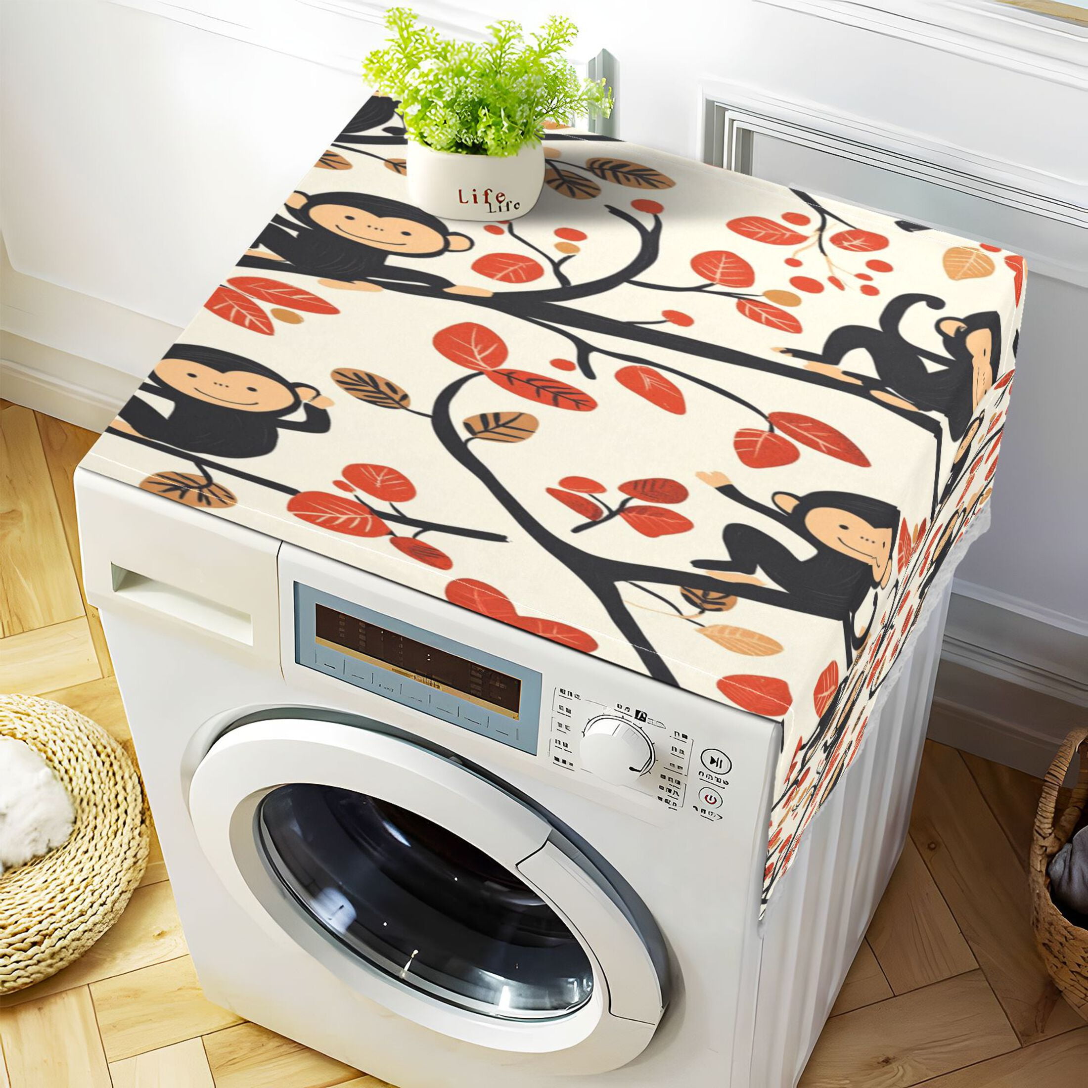 Naughty MonkeyWasher and Dryer Covers Dust-Proof and Oil Resistant Fridge Cover with 4 Storage Pockets Washing Machine Top Cover for Laundry Kitchen Home 51.2 x 22 In
