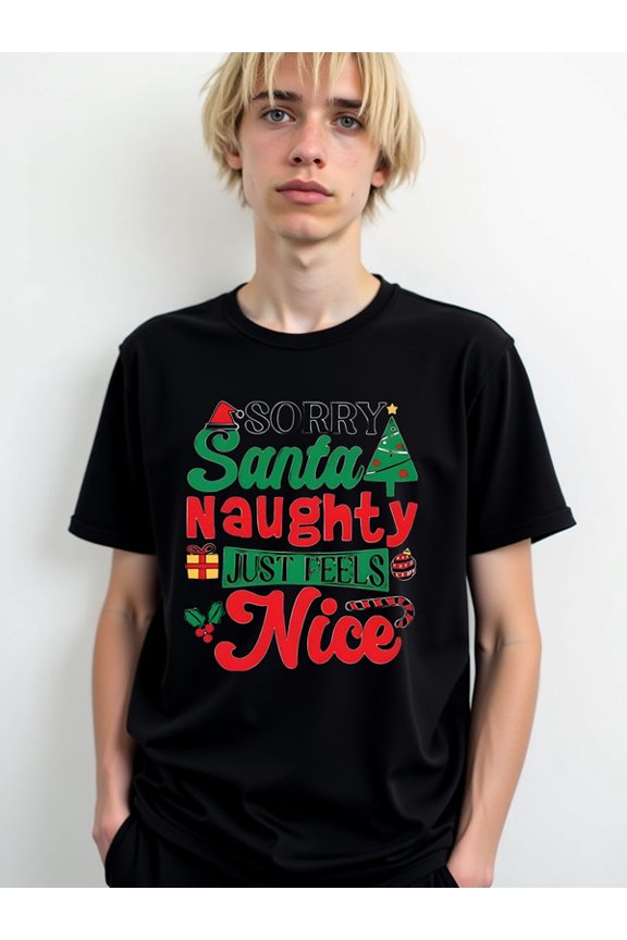Naughty Nice Christmas T-Shirt Men t shirt black casual funny Breathable fabric, round neck, short sleeves Retro Unisex Shirt Graphic Tee tshirts
