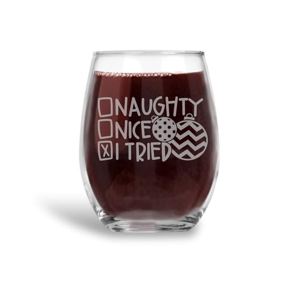 Naughty, Nice, I Tried Santa List Stemless Wine Glass Funny Christmas Gift - 21 oz