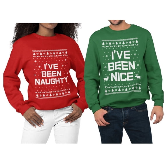 Naughty & Nice Sweatshirt Men Women Couple Matching Ugly Christmas Sweater Style Nice Green Small / Naughty Red Medium