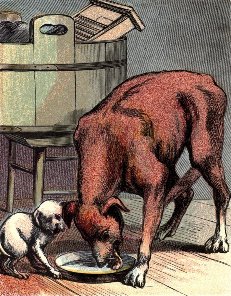 Naughty Puppies 1870 Big dog little dog Canvas Art - Unknown (18 x 24)