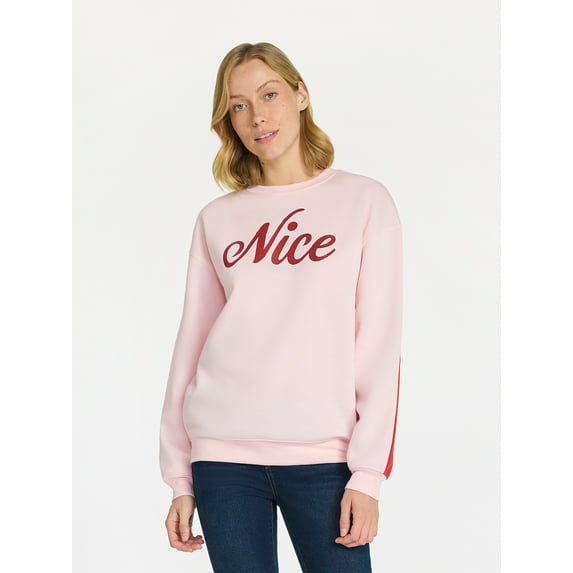 Christmas Women's Naughty and Nice Graphic Fleece Sweatshirt, Sizes XXS-XXL