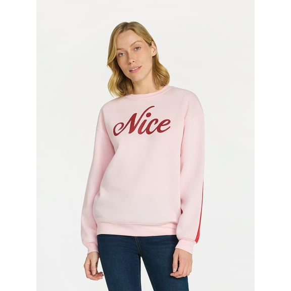Christmas Women's Naughty and Nice Graphic Fleece Sweatshirt, Sizes XXS-XXL
