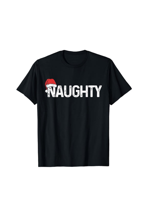 Naughty or Nice Shirt Matching Christmas Couples Costume Tee T-Shirt