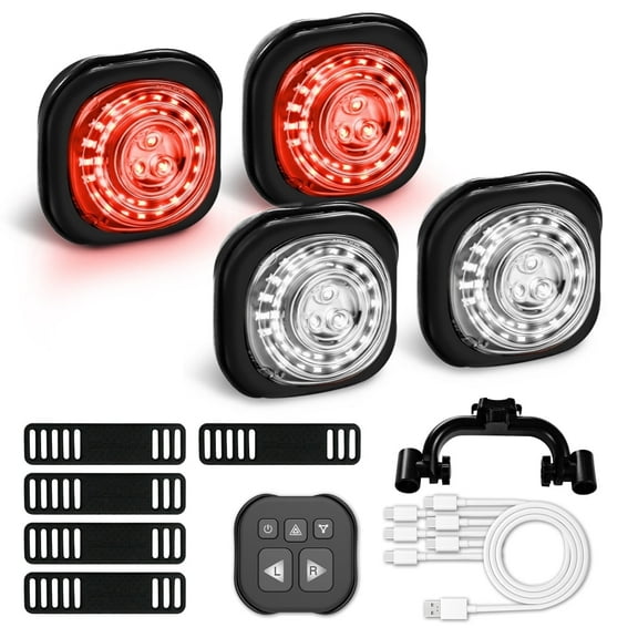 NaughtyJoy 4 Packs Smart Bike Signal Lights with Remote,Waterproof Warning Safety Turn Light Front and Rear Rechargeable for Ebike