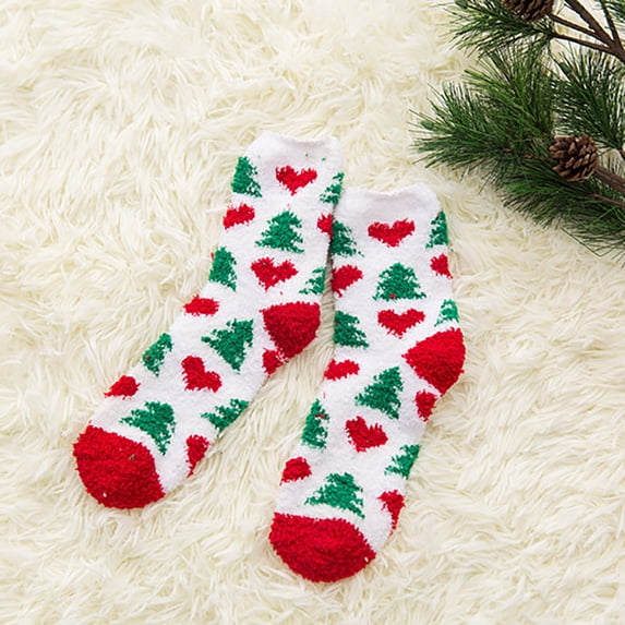 Naughtyhood 1Pair Women's Christmas Warm Socks Coral Plush Middle Tube Socks Stockings
